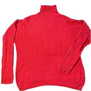 Barry Bricken Womens 100% Silk Turtleneck Sweater Sz Large Cable Knit Red‎
